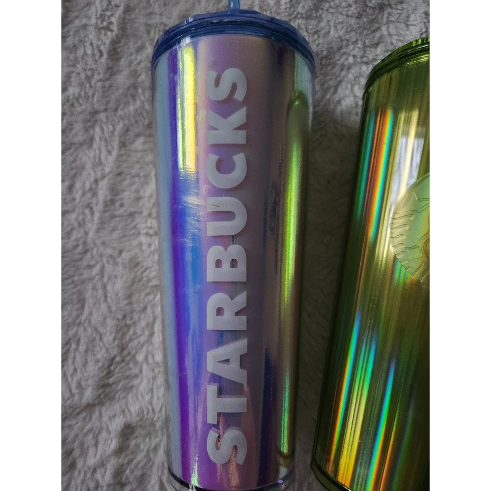 Starbucks Iridescent‎ Hologram Dome And Lime Green Dome Venti 24 Fl Oz Cold Cup